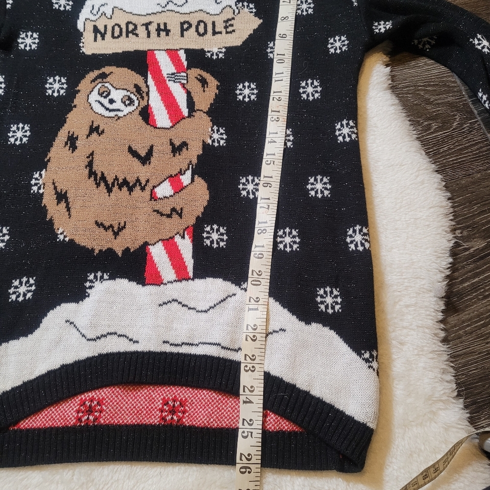 Isabella's Closet North Pole Sloth Christmas Cotton Sweater Black Sparkle Sz S - Picture 4 of 5